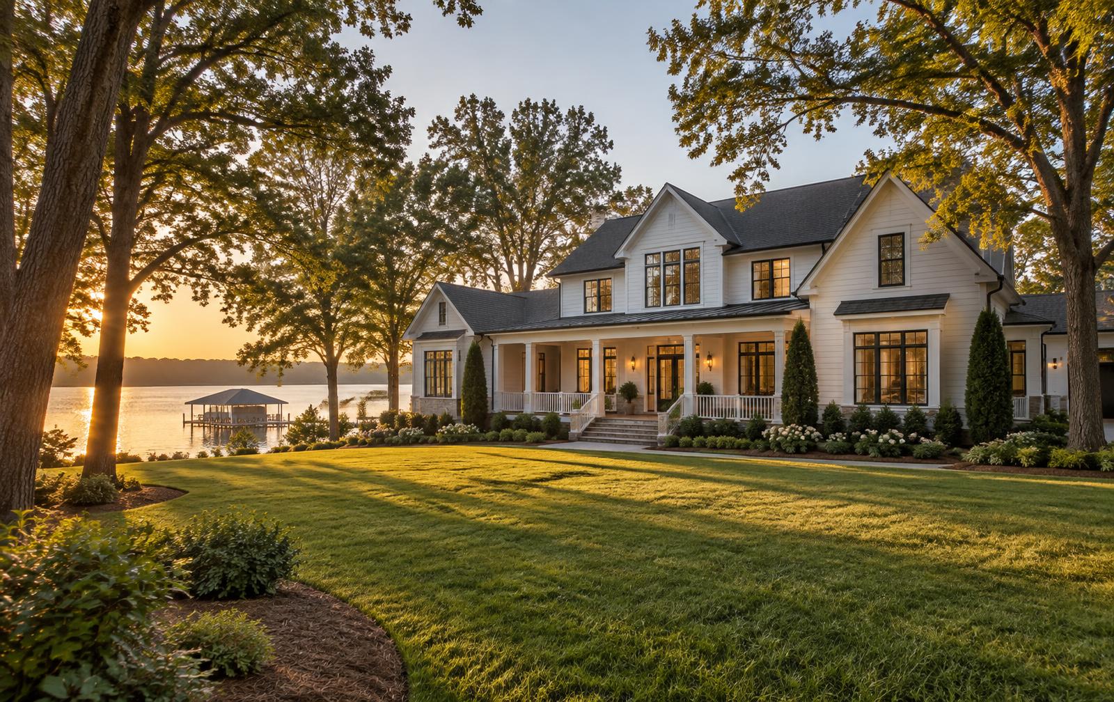 Illustrative Southern lakefront home inspired by Huntersville and Lake Norman